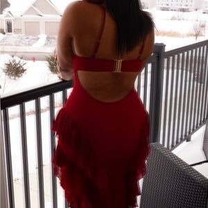 Red Fringe Backless Women’s Dress